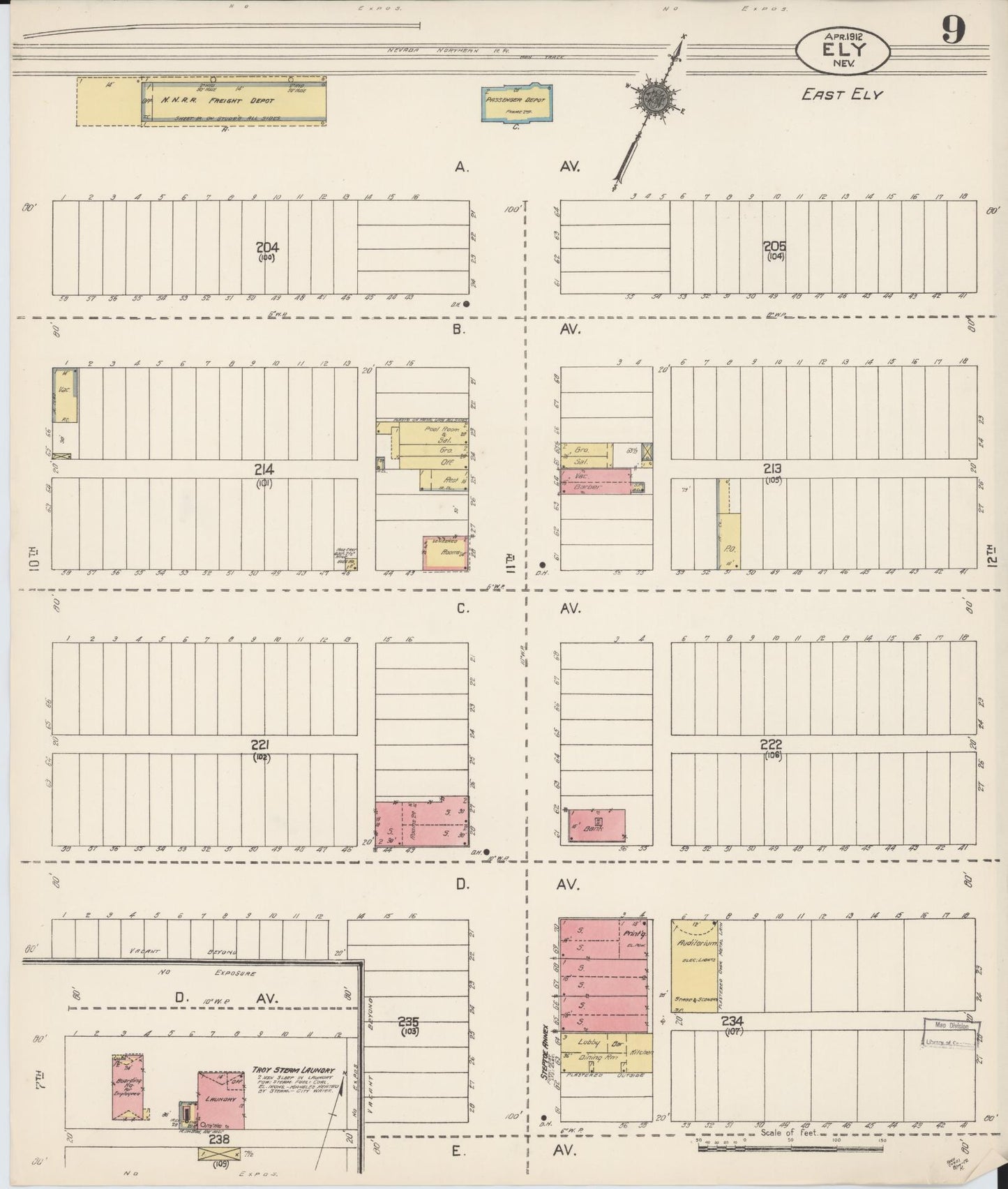 Sanborn Fire Insurance Map from Ely, White Pine County, Nevada (1912), Sheet #0009 - Complete Map Set gallery image, historic Sanborn map, vintage wall art, Nevada Nevada