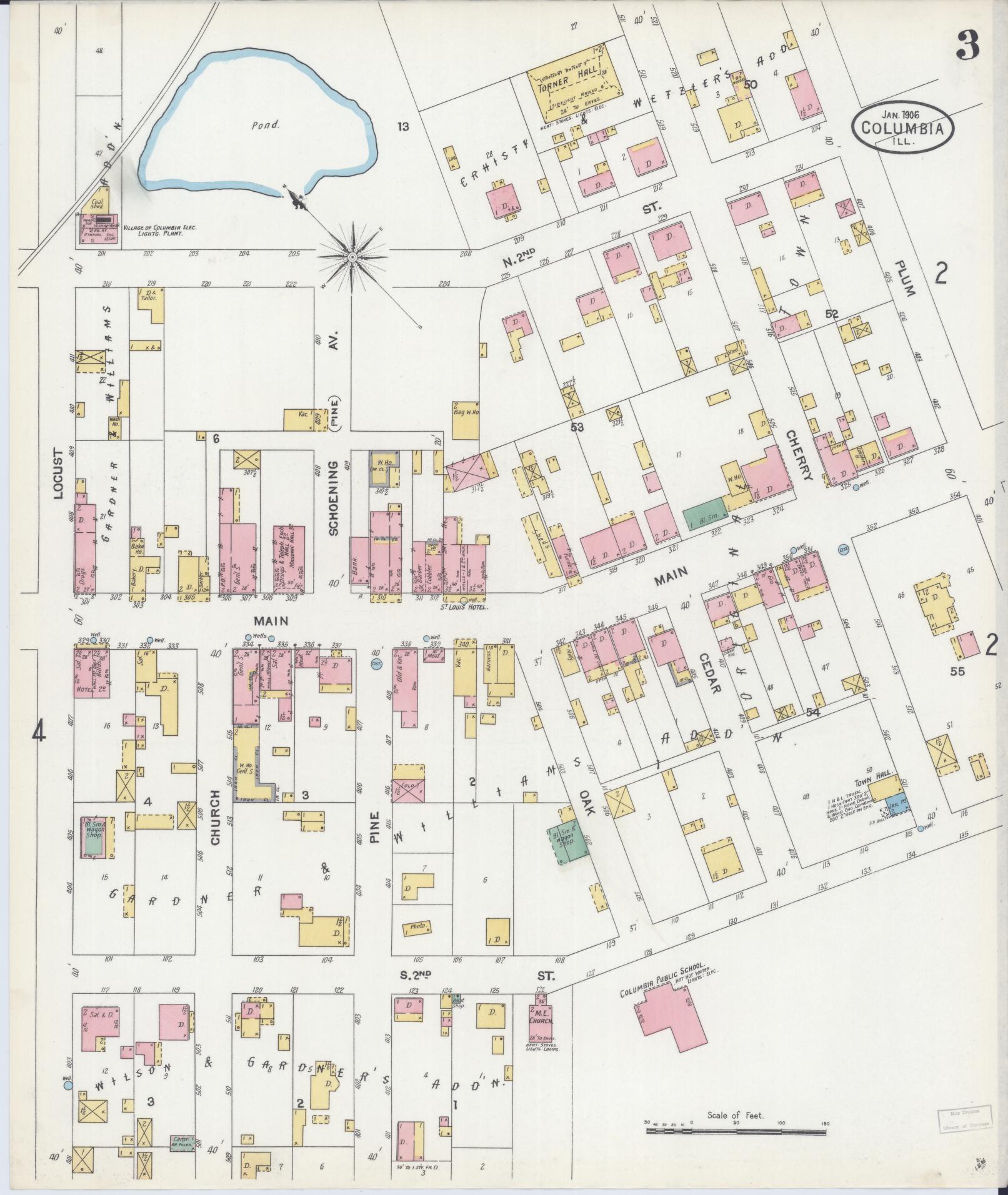 Sanborn Fire Insurance Map from Columbia, Monroe County, Illinois (1906), Sheet #0003 - Complete Map Set gallery image, historic Sanborn map, vintage wall art, Illinois Illinois