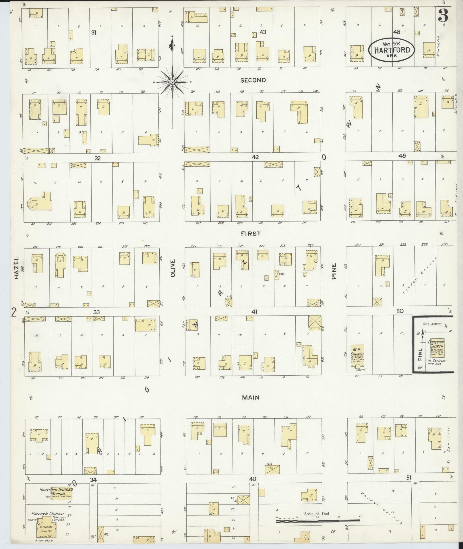 Sanborn Fire Insurance Map from Hartford, Sebastian County, Arkansas (1908), Sheet #0003 - Historic Sanborn Fire Insurance Map Print, vintage old map wall art, antique decor, genealogy gift, Arkansas Arkansas map
