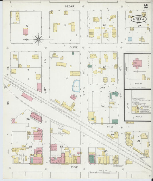 Sanborn Fire Insurance Map from Rolla, Phelps County, Missouri (1893), Sheet #0002 - Historic Sanborn Fire Insurance Map Print, vintage old map wall art, antique decor, genealogy gift, Missouri Missouri map