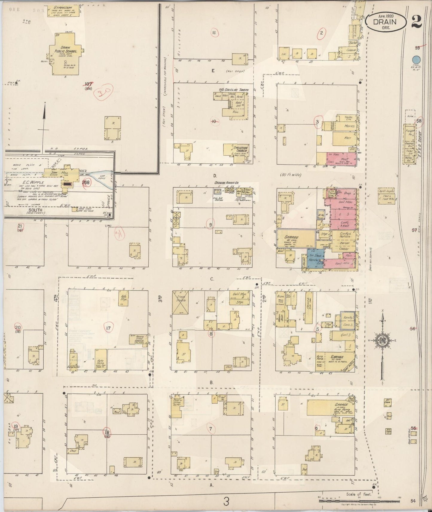 Sanborn Fire Insurance Map from Drain, Douglas County, Oregon (1931), Sheet #0002 - Complete Map Set gallery image, historic Sanborn map, vintage wall art, Oregon Oregon
