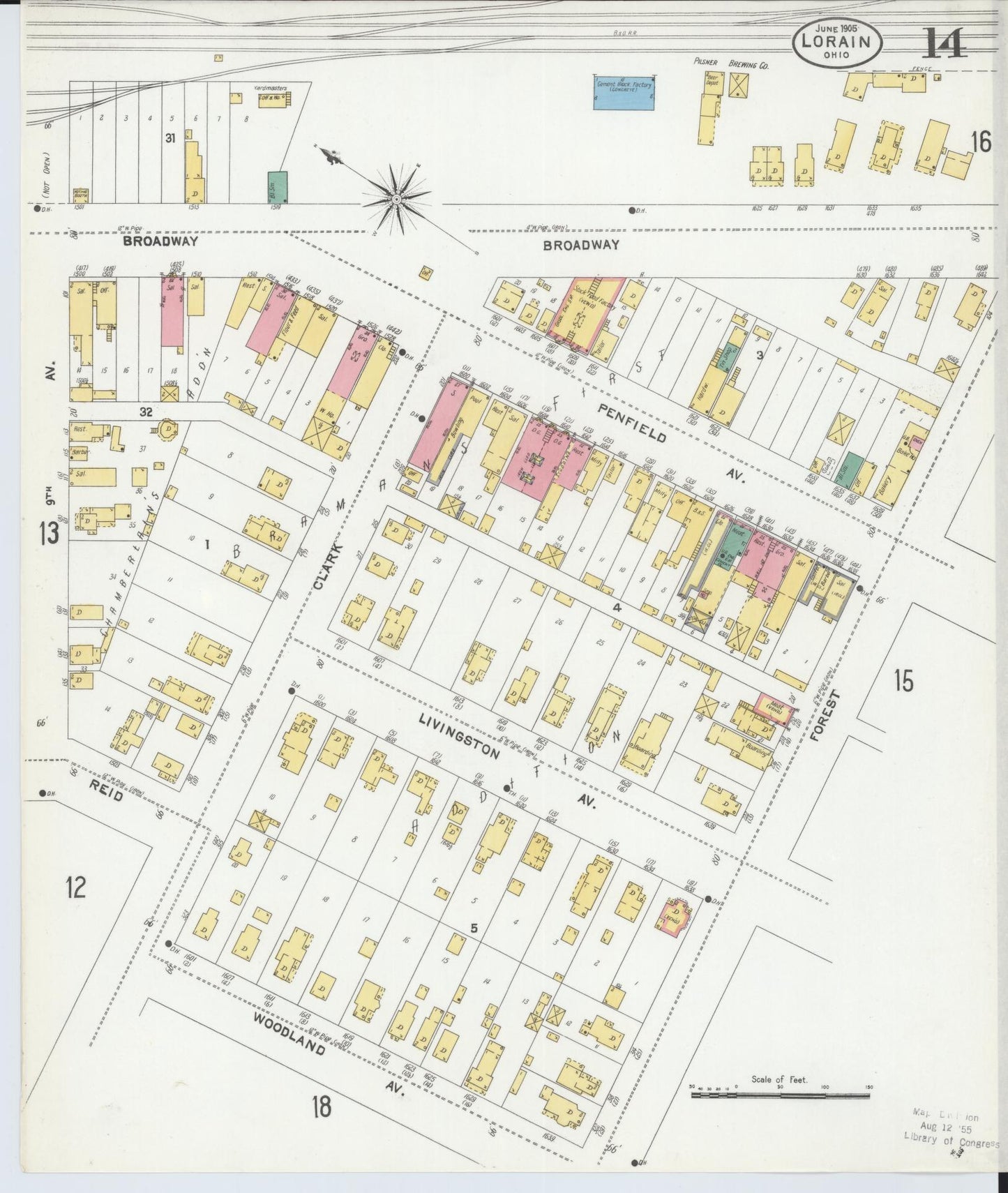 Sanborn Fire Insurance Map from Lorain, Lorain County, Ohio (1905), Sheet #0014 - Historic Sanborn Fire Insurance Map Print, vintage old map wall art, antique decor, genealogy gift, Ohio Ohio map