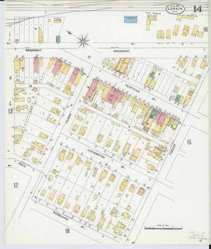 Sanborn Fire Insurance Map from Lorain, Lorain County, Ohio (1905), Sheet #0014 - Historic Sanborn Fire Insurance Map Print, vintage old map wall art, antique decor, genealogy gift, Ohio Ohio map