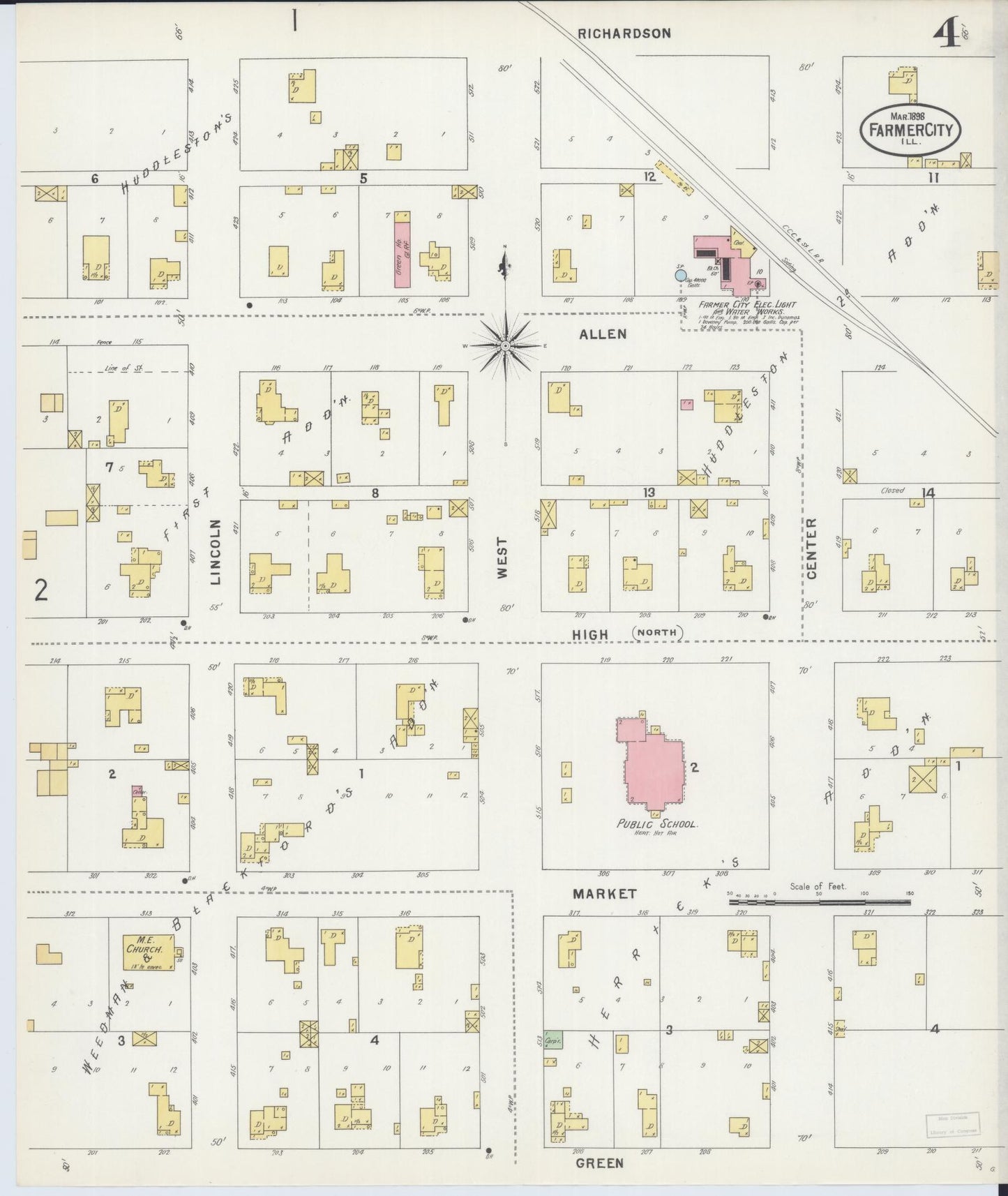 Sanborn Fire Insurance Map from Farmer City, De Witt County, Illinois (1898), Sheet #0004 - Historic Sanborn Fire Insurance Map Print, vintage old map wall art, antique decor, genealogy gift, Illinois Illinois map