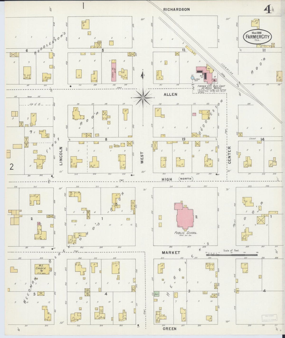 Sanborn Fire Insurance Map from Farmer City, De Witt County, Illinois (1898), Sheet #0004 - Historic Sanborn Fire Insurance Map Print, vintage old map wall art, antique decor, genealogy gift, Illinois Illinois map
