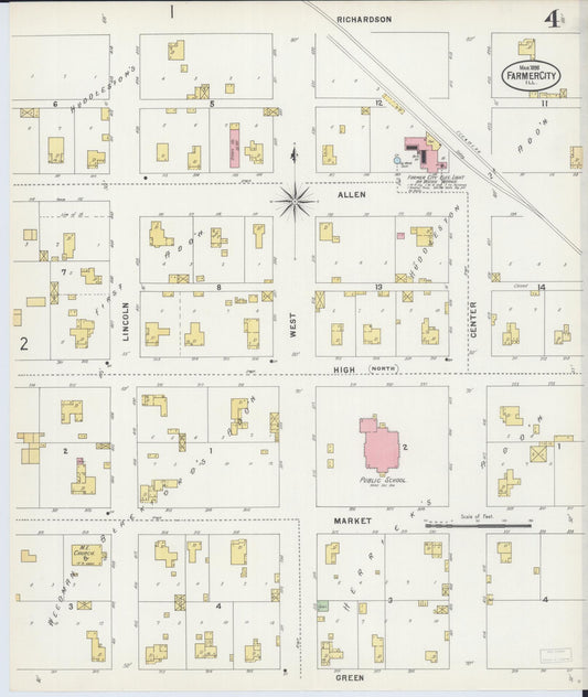 Sanborn Fire Insurance Map from Farmer City, De Witt County, Illinois (1898), Sheet #0004 - Historic Sanborn Fire Insurance Map Print, vintage old map wall art, antique decor, genealogy gift, Illinois Illinois map