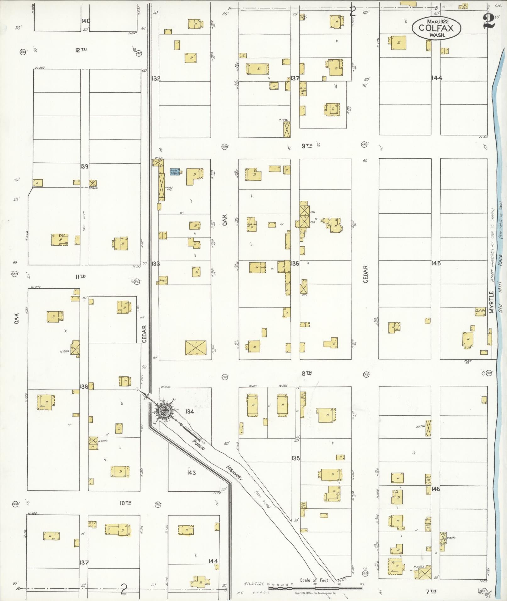 Sanborn Fire Insurance Map from Colfax, Whitman County, Washington (1922), Sheet #0002 - Complete Map Set gallery image, historic Sanborn map, vintage wall art, Washington Washington
