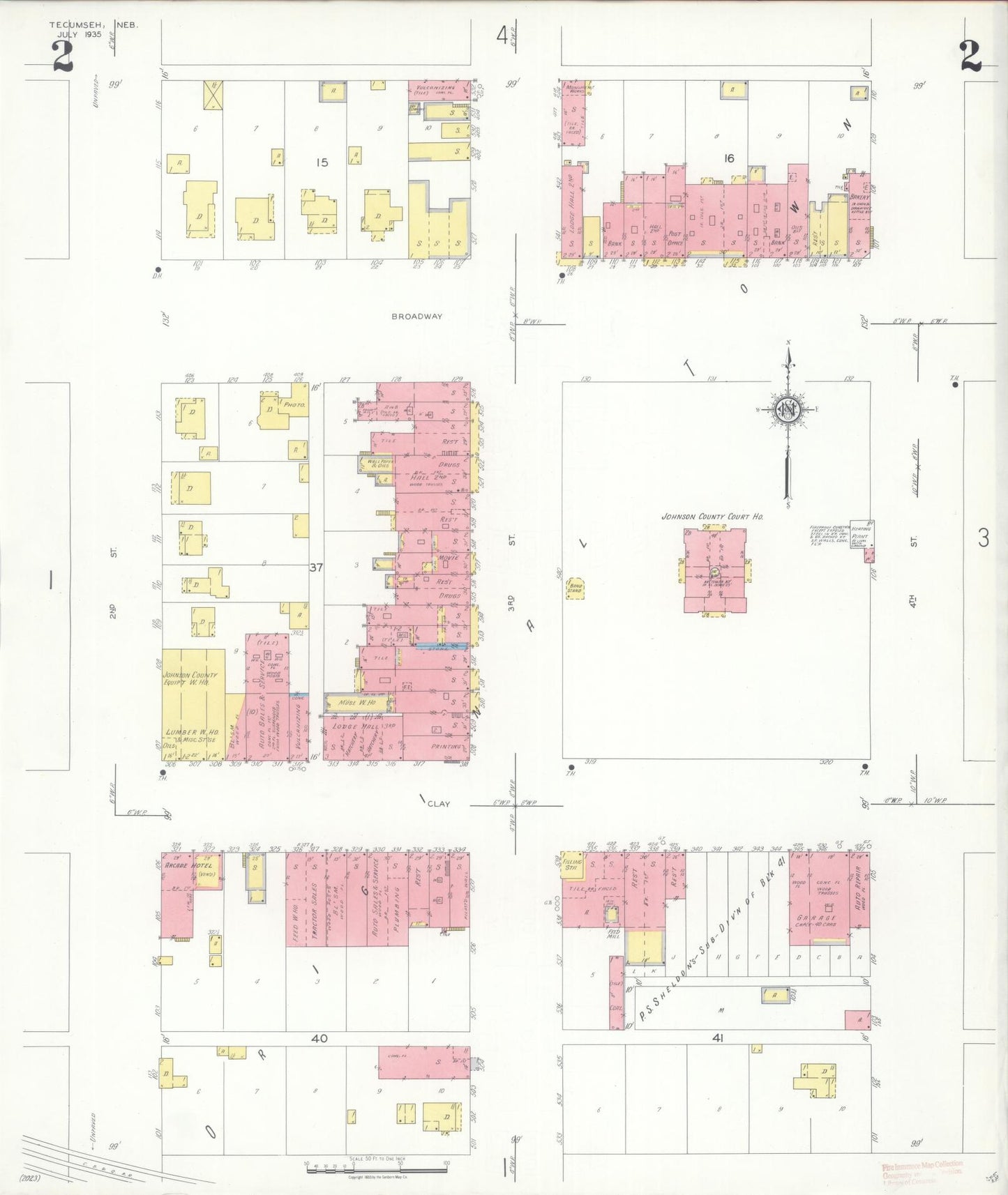 Sanborn Fire Insurance Map from Tecumseh, Johnson County, Nebraska (1935), Sheet #0002 - Historic Sanborn Fire Insurance Map Print, vintage old map wall art, antique decor, genealogy gift, Nebraska Nebraska map