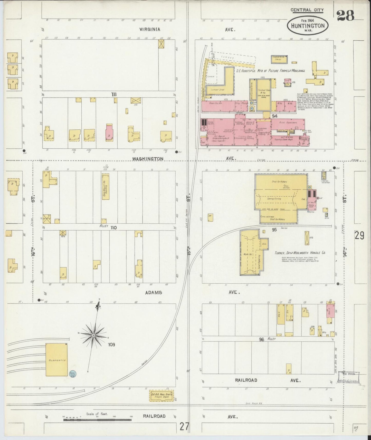 Sanborn Fire Insurance Map from Huntington, Cabell County, West Virginia (1904), Sheet #0028 - Complete Map Set gallery image, historic Sanborn map, vintage wall art, West Virginia West Virginia