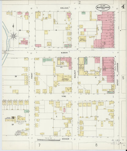 Sanborn Fire Insurance Map from Murfreesboro, Rutherford County, Tennessee (1897), Sheet #0004 - Complete Map Set gallery image, historic Sanborn map, vintage wall art, Tennessee Tennessee