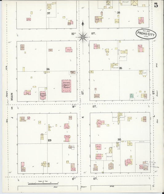 Sanborn Fire Insurance Map from Provo, Utah County, Utah (1890), Sheet #0005 - Historic Sanborn Fire Insurance Map Print, vintage old map wall art, antique decor, genealogy gift, Provo Utah map