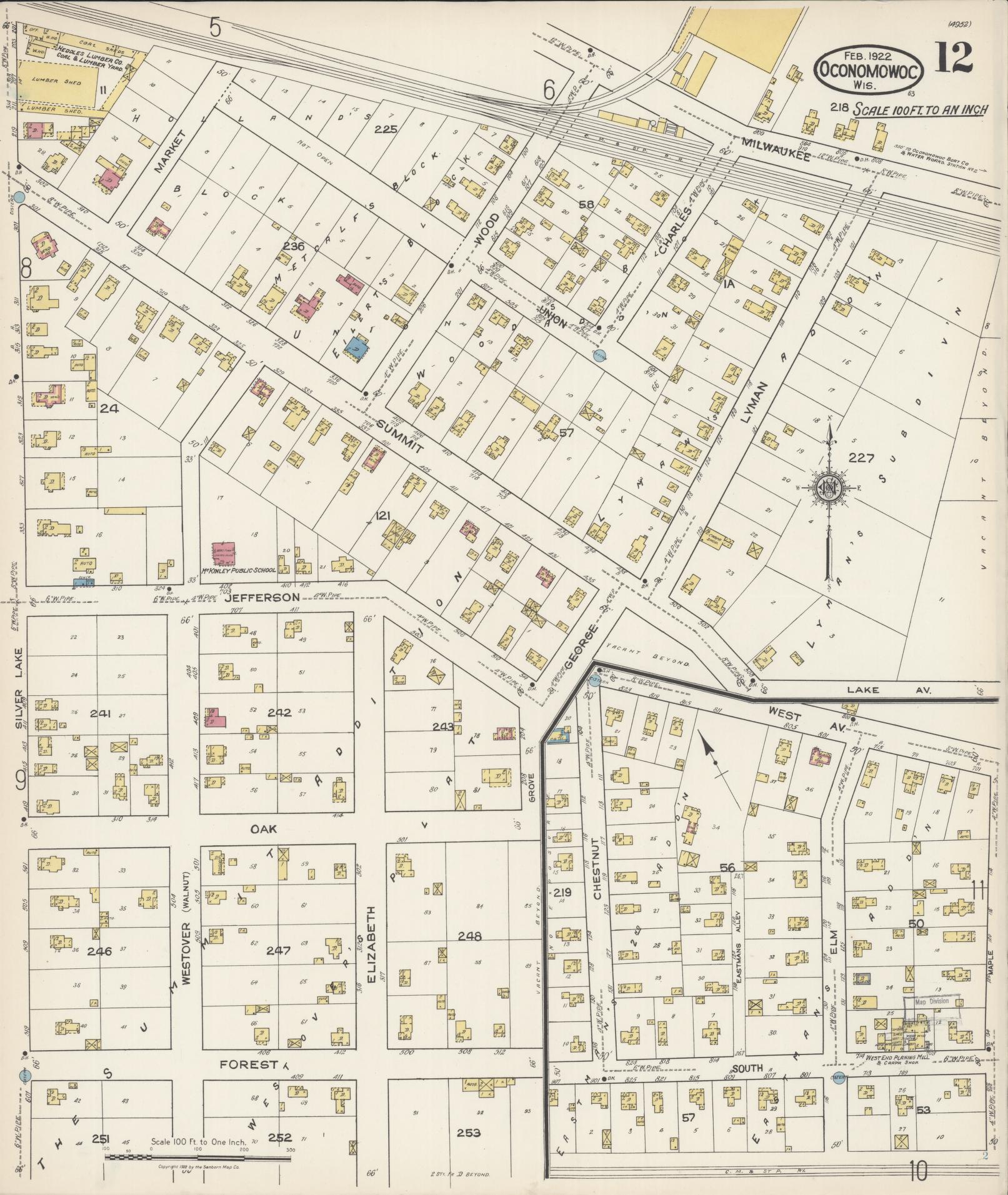Sanborn Fire Insurance Map from Oconomowoc, Waukesha County, Wisconsin (1922), Sheet #0012 - Complete Map Set gallery image, historic Sanborn map, vintage wall art, Wisconsin Wisconsin
