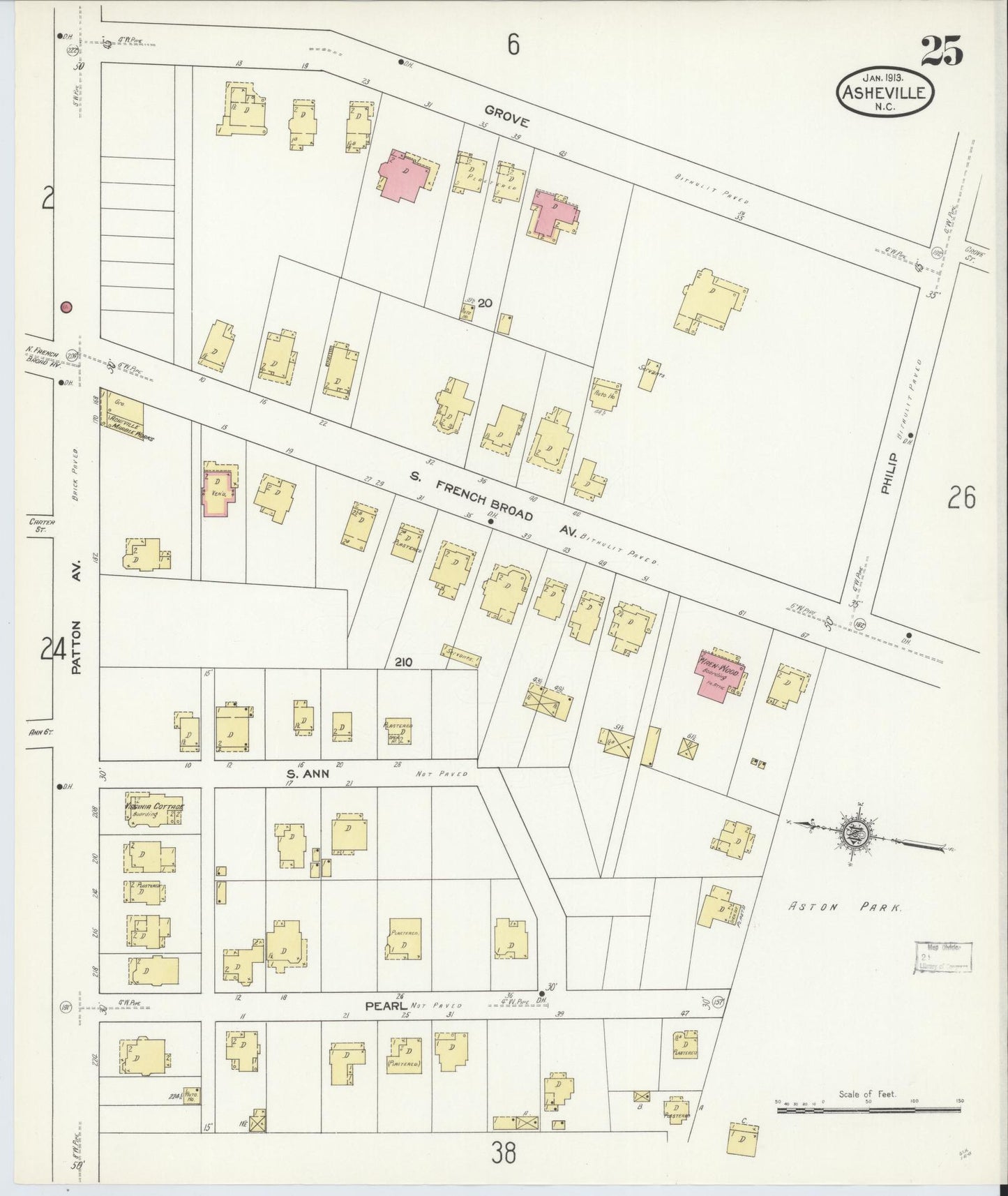 Sanborn Fire Insurance Map from Asheville, Buncombe County, North Carolina (1913), Sheet #0025 - Historic Sanborn Fire Insurance Map Print, vintage old map wall art, antique decor, genealogy gift, North Carolina North Carolina map