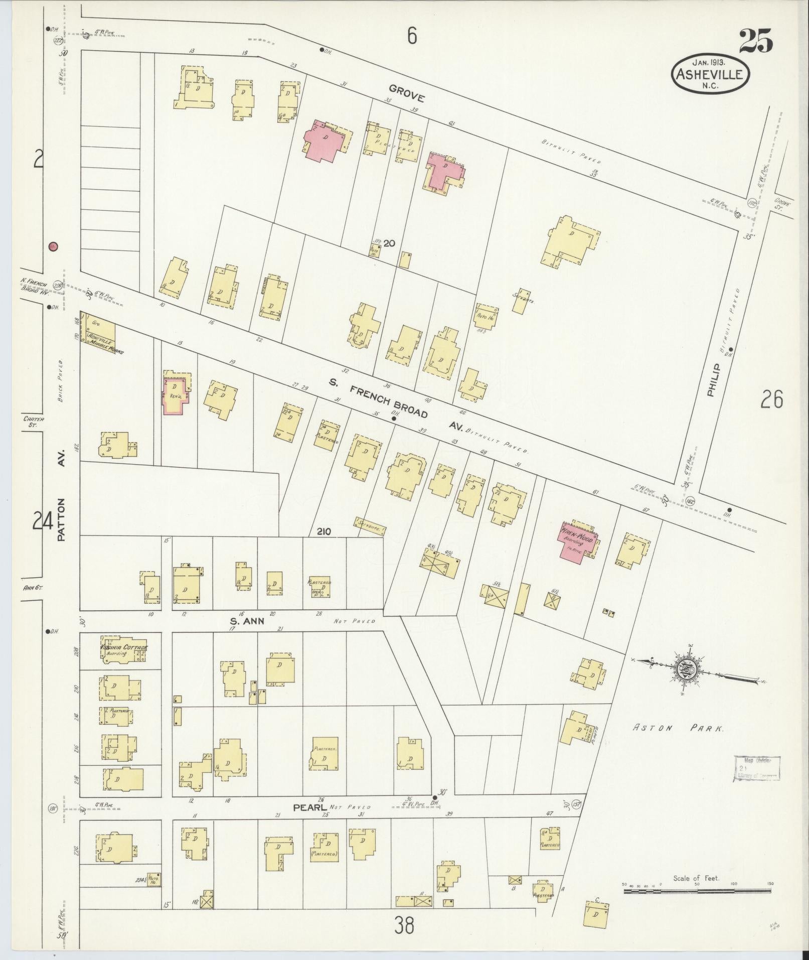 Sanborn Fire Insurance Map from Asheville, Buncombe County, North Carolina (1913), Sheet #0025 - Historic Sanborn Fire Insurance Map Print, vintage old map wall art, antique decor, genealogy gift, North Carolina North Carolina map
