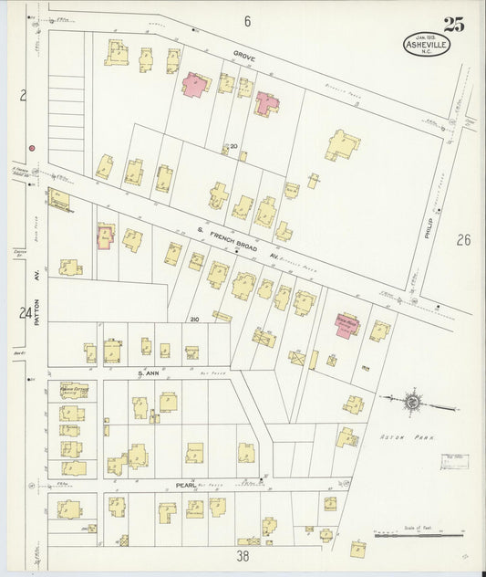 Sanborn Fire Insurance Map from Asheville, Buncombe County, North Carolina (1913), Sheet #0025 - Historic Sanborn Fire Insurance Map Print, vintage old map wall art, antique decor, genealogy gift, North Carolina North Carolina map