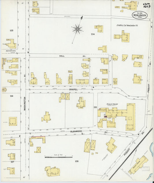 Sanborn Fire Insurance Map from New London, New London County, Connecticut (1901), Sheet #0025 - Historic Sanborn Fire Insurance Map Print, vintage old map wall art, antique decor, genealogy gift, Connecticut Connecticut map