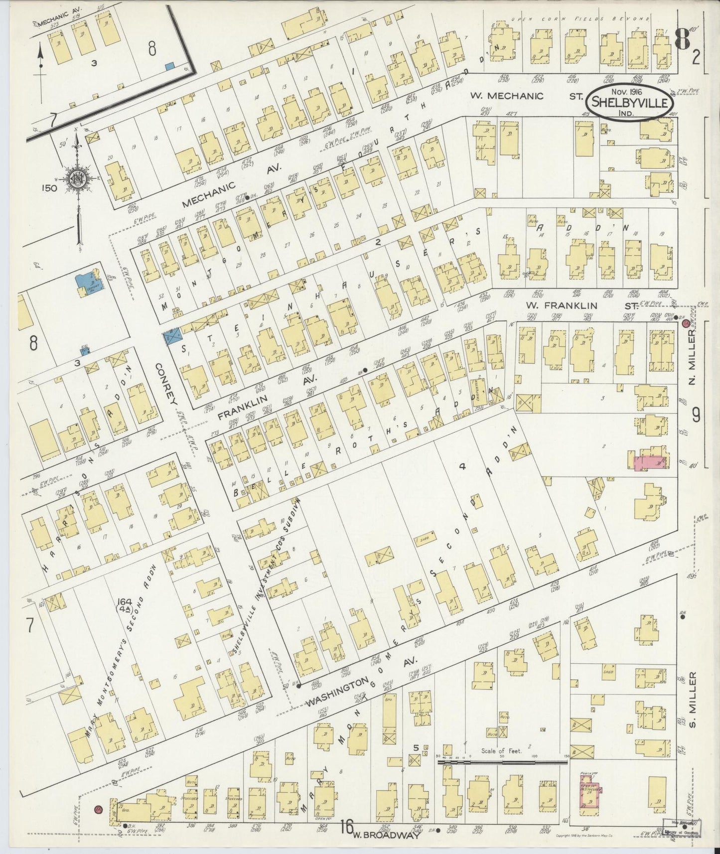 Sanborn Fire Insurance Map from Shelbyville, Shelby County, Indiana (1916), Sheet #0008 - Complete Map Set gallery image, historic Sanborn map, vintage wall art, Indiana Indiana
