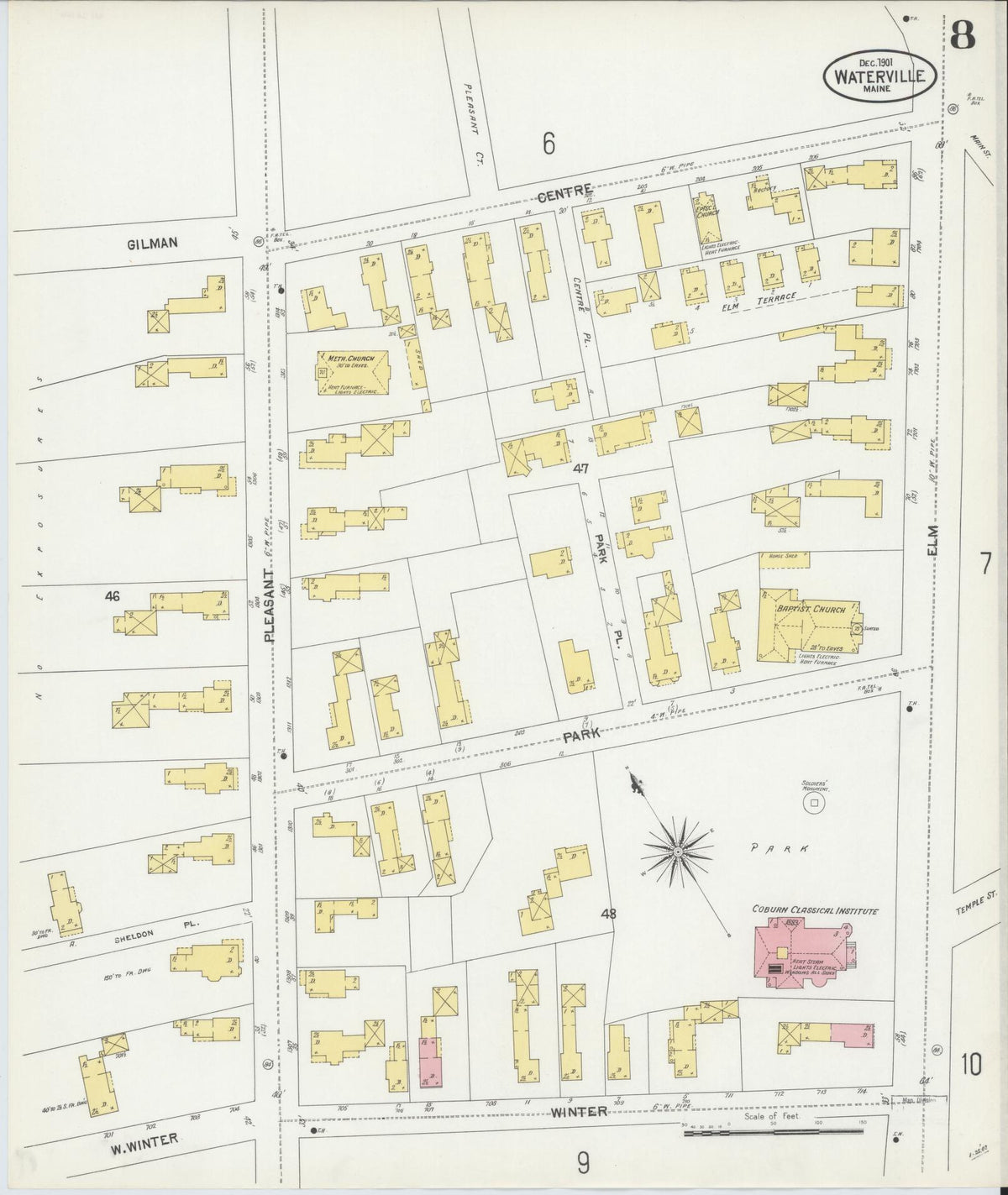 Sanborn Fire Insurance Map from Waterville, Kennebec County, Maine (1901), Sheet #0008 - Historic Sanborn Fire Insurance Map Print, vintage old map wall art, antique decor, genealogy gift, Maine Maine map