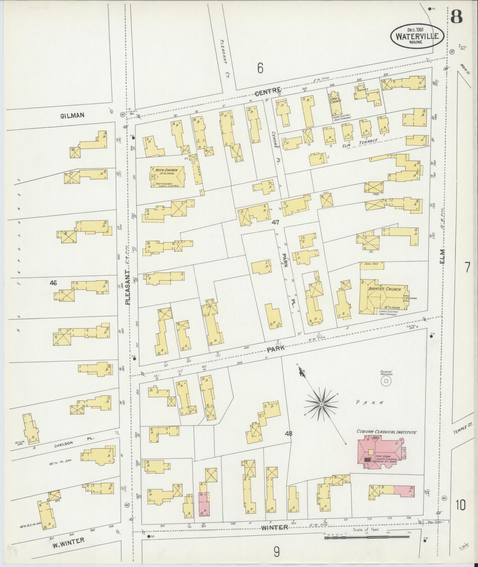 Sanborn Fire Insurance Map from Waterville, Kennebec County, Maine (1901), Sheet #0008 - Historic Sanborn Fire Insurance Map Print, vintage old map wall art, antique decor, genealogy gift, Maine Maine map