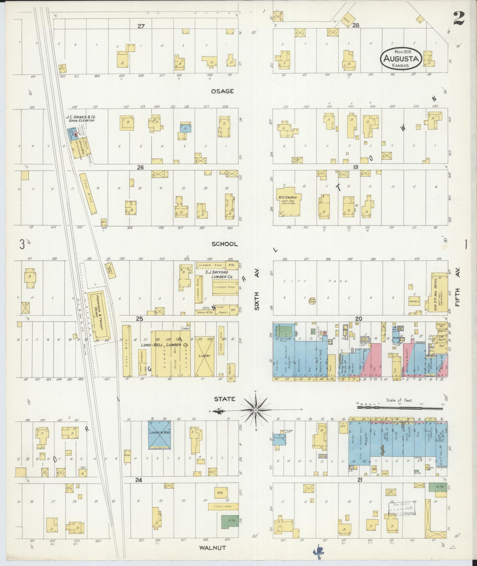 Sanborn Fire Insurance Map from Augusta, Butler County, Kansas (1908), Sheet #0002 - Complete Map Set gallery image, historic Sanborn map, vintage wall art, Kansas Kansas