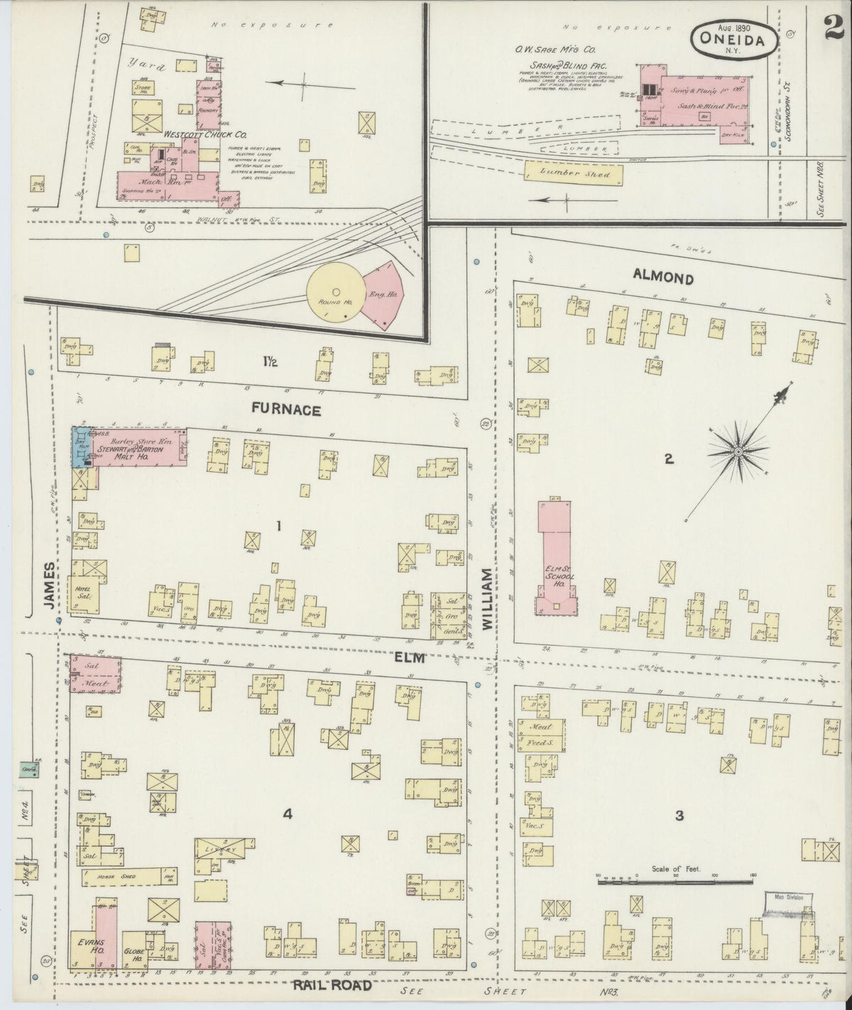 Sanborn Fire Insurance Map from Oneida, Madison County, New York (1890), Sheet #0002 - Complete Map Set gallery image, historic Sanborn map, vintage wall art, New York New York