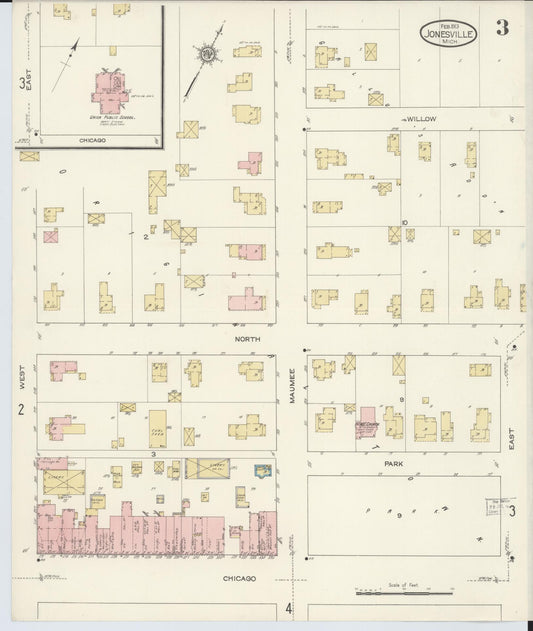 Sanborn Fire Insurance Map from Jonesville, Hillsdale County, Michigan (1913), Sheet #0003 - Historic Sanborn Fire Insurance Map Print, vintage old map wall art, antique decor, genealogy gift, Michigan Michigan map