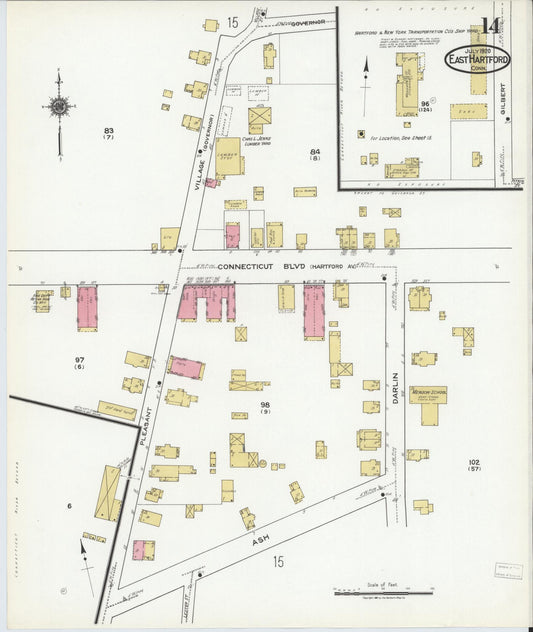 Sanborn Fire Insurance Map from East Hartford, Hartford County, Connecticut (1920), Sheet #0014 - Historic Sanborn Fire Insurance Map Print, vintage old map wall art, antique decor, genealogy gift, Connecticut Connecticut map