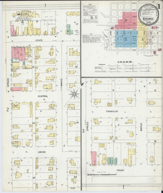 Sanborn Fire Insurance Map from Nokomis, Montgomery County, Illinois (1899), Sheet #0001 - Historic Sanborn Fire Insurance Map Print, vintage old map wall art, antique decor, genealogy gift, Illinois Illinois map