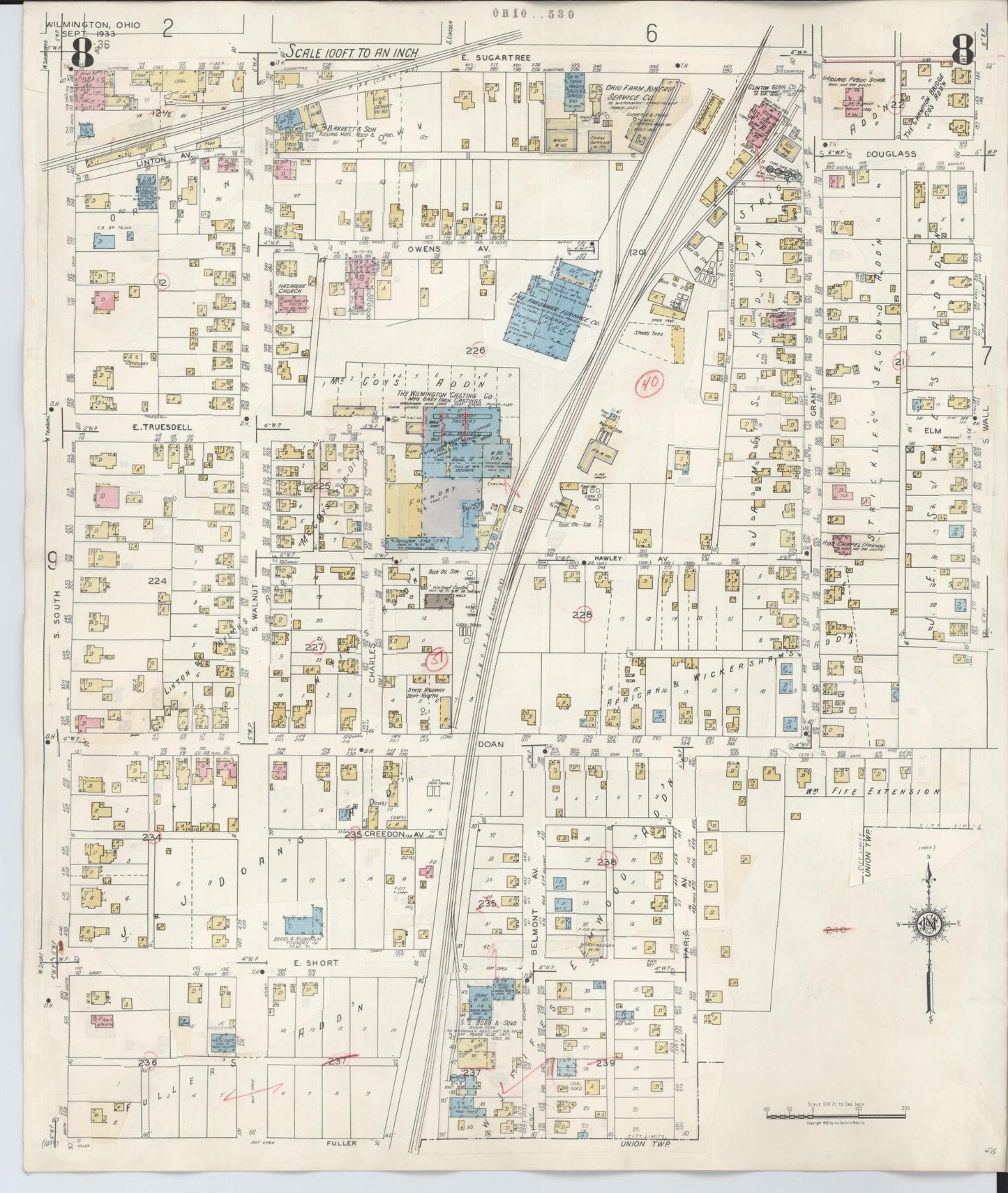 Sanborn Fire Insurance Map from Wilmington, Clinton County, Ohio (1949), Sheet #0008 - Complete Map Set gallery image, historic Sanborn map, vintage wall art, Ohio Ohio