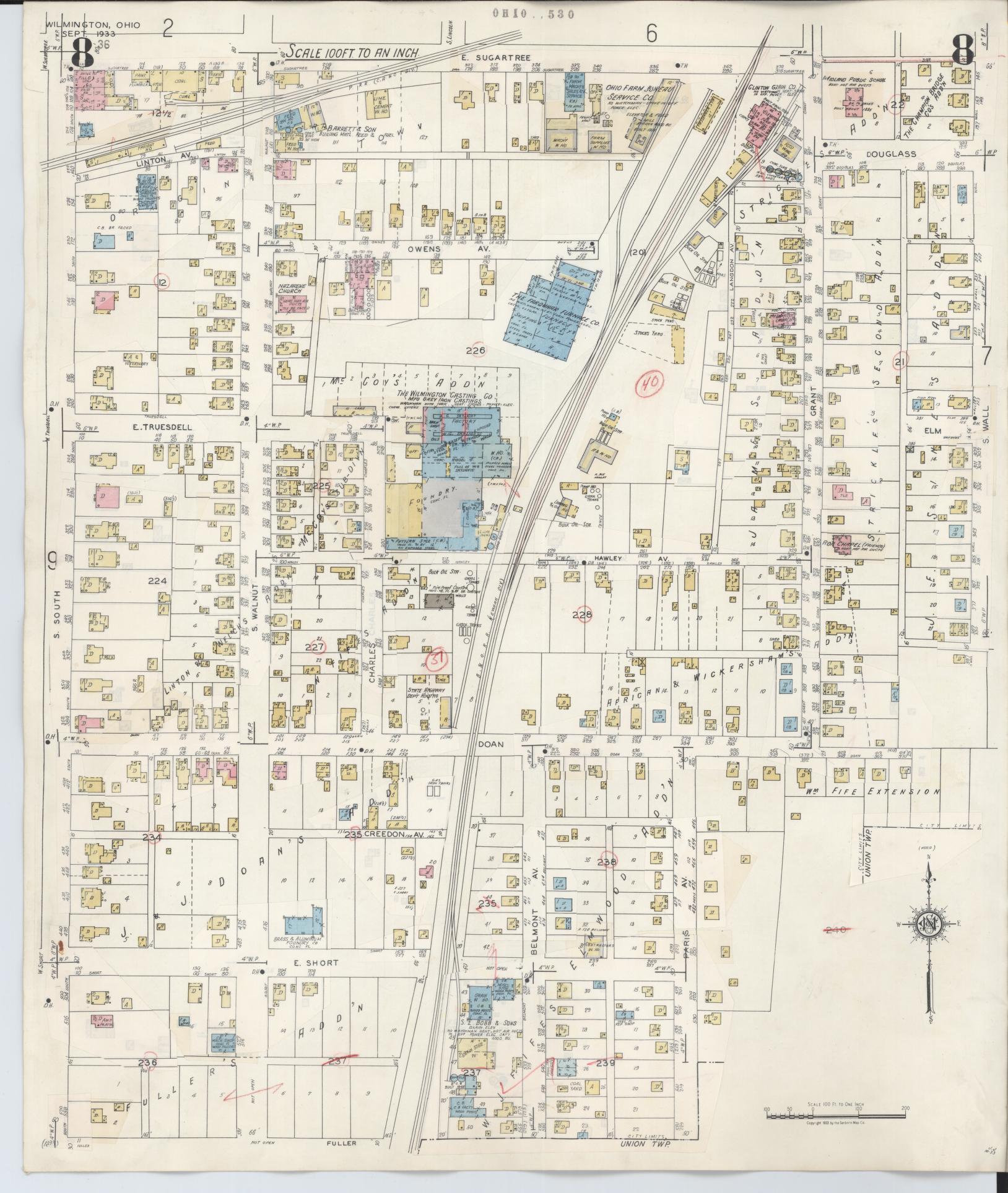 Sanborn Fire Insurance Map from Wilmington, Clinton County, Ohio (1949), Sheet #0008 - Complete Map Set gallery image, historic Sanborn map, vintage wall art, Ohio Ohio