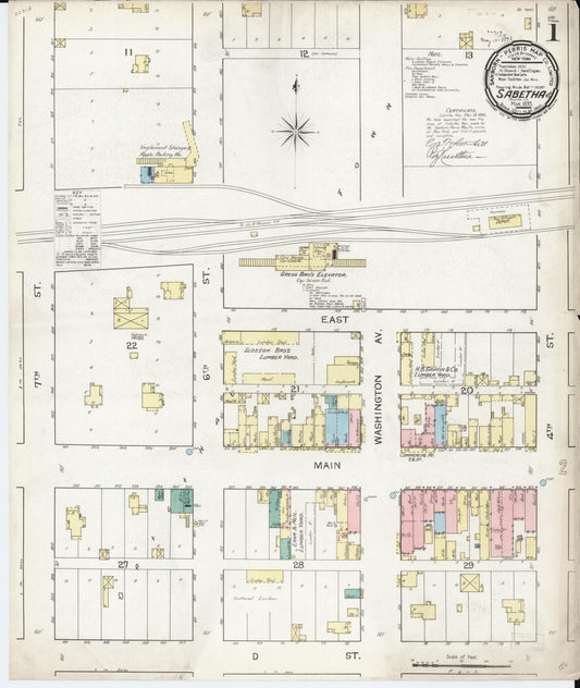 Sanborn Fire Insurance Map from Sabetha, Nemaha County, Kansas (1893), Sheet #0001 - Complete Map Set gallery image, historic Sanborn map, vintage wall art, Kansas Kansas