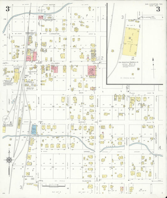 Sanborn Fire Insurance Map from San Augustine, San Augustine County, Texas (1937), Sheet #0003 - Historic Sanborn Fire Insurance Map Print, vintage old map wall art, antique decor, genealogy gift, Texas Texas map