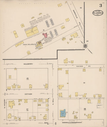 Sanborn Fire Insurance Map from Allendale, Allendale County, South Carolina (1922), Sheet #0003 - Complete Map Set gallery image, historic Sanborn map, vintage wall art, South Carolina South Carolina