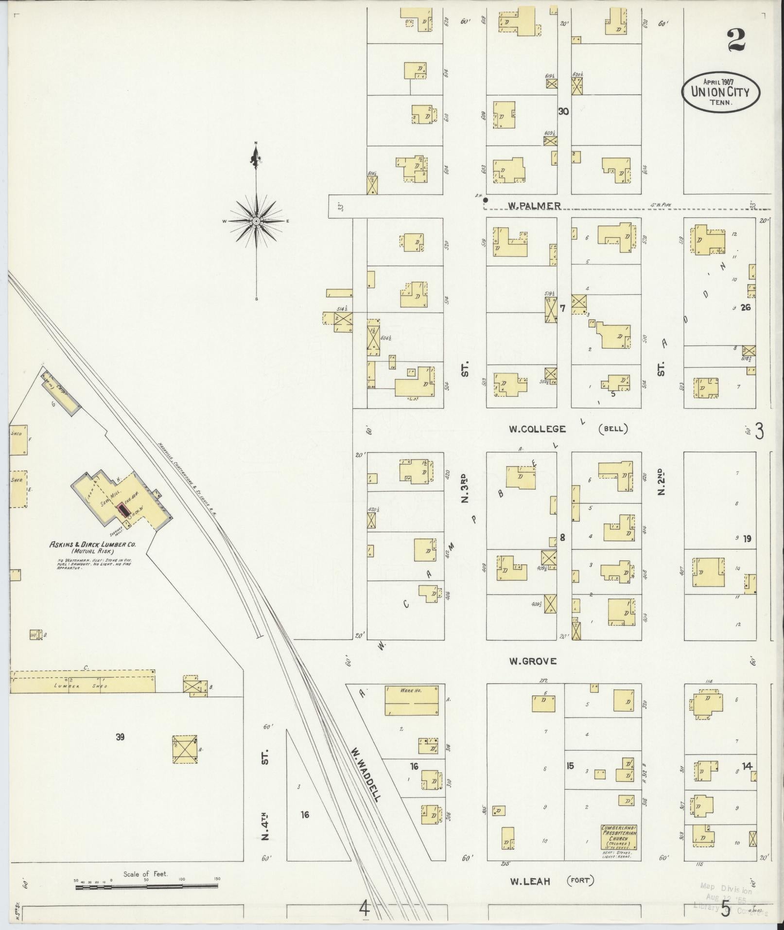 Sanborn Fire Insurance Map from Union City, Obion County, Tennessee (1907), Sheet #0002 - Complete Map Set gallery image, historic Sanborn map, vintage wall art, Tennessee Tennessee