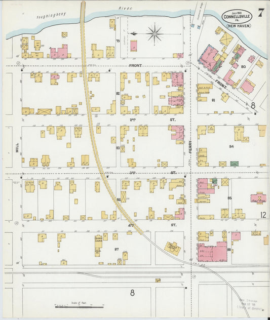 Sanborn Fire Insurance Map from Connellsville, Fayette County, Pennsylvania (1901), Sheet #0007 - Historic Sanborn Fire Insurance Map Print, vintage old map wall art, antique decor, genealogy gift, Pennsylvania Pennsylvania map