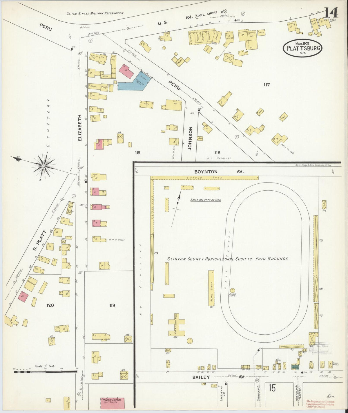 Sanborn Fire Insurance Map from Plattsburg, Clinton County, New York (1909), Sheet #0013 - Complete Map Set gallery image, historic Sanborn map, vintage wall art, New York New York