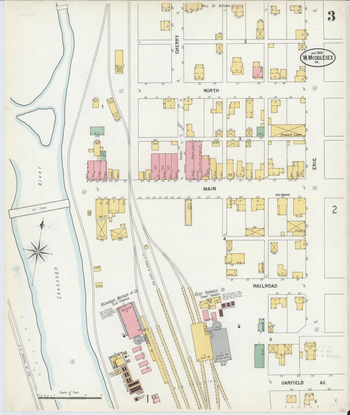 Sanborn Fire Insurance Map from West Middlesex, Mercer County, Pennsylvania (1900), Sheet #0003 - Historic Sanborn Fire Insurance Map Print, vintage old map wall art, antique decor, genealogy gift, Pennsylvania Pennsylvania map