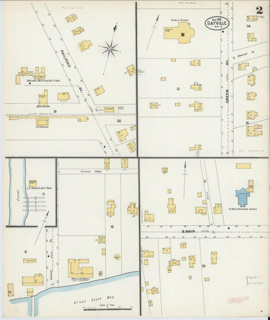 Sanborn Fire Insurance Map from Sayville, Suffolk County, New York (1902), Sheet #0002 - Historic Sanborn Fire Insurance Map Print, vintage old map wall art, antique decor, genealogy gift, New York New York map