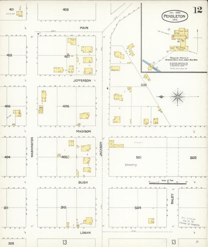 Sanborn Fire Insurance Map from Pendleton, Umatilla County, Oregon (1896), Sheet #0012 - Complete Map Set gallery image, historic Sanborn map, vintage wall art, Oregon Oregon