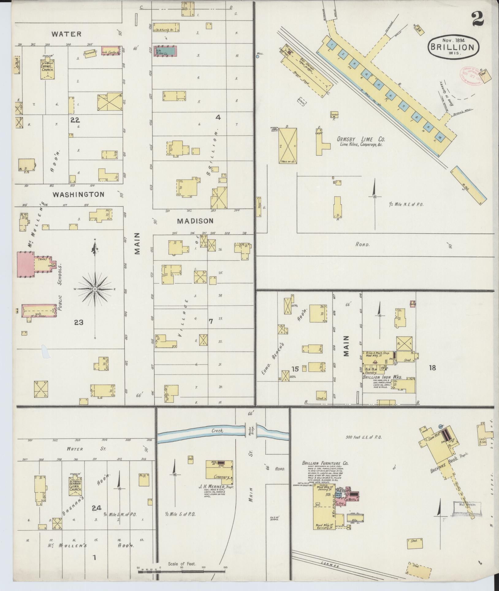 Sanborn Fire Insurance Map from Brillion, Calumet County, Wisconsin (1894), Sheet #0002 - Complete Map Set gallery image, historic Sanborn map, vintage wall art, Wisconsin Wisconsin