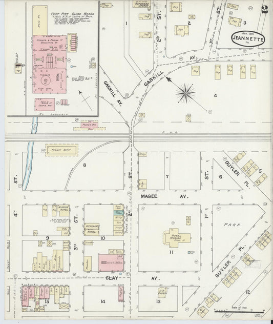 Sanborn Fire Insurance Map from Jeannette, Westmoreland County, Pennsylvania (1891), Sheet #0002 - Historic Sanborn Fire Insurance Map Print, vintage old map wall art, antique decor, genealogy gift, Pennsylvania Pennsylvania map