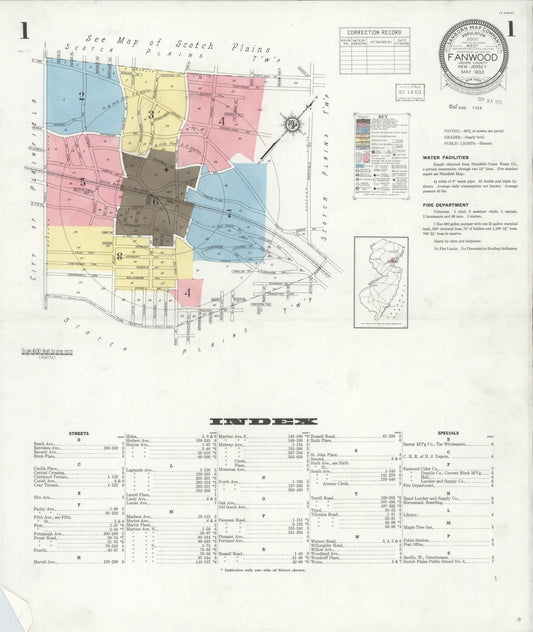 Sanborn Fire Insurance Map from Fanwood, Union County, New Jersey (1933), Sheet #0001 - Complete Map Set gallery image, historic Sanborn map, vintage wall art, New Jersey New Jersey