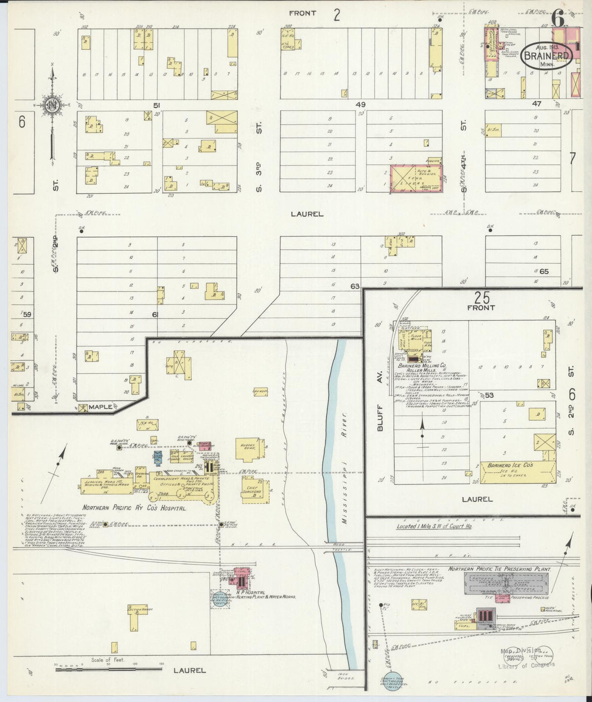 Sanborn Fire Insurance Map from Brainerd, Crow Wing County, Minnesota (1913), Sheet #0006 - Complete Map Set gallery image, historic Sanborn map, vintage wall art, Minnesota Minnesota