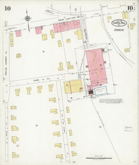 Sanborn Fire Insurance Map from Chapel Hill, Orange County, North Carolina (1925), Sheet #0010 - Historic Sanborn Fire Insurance Map Print, vintage old map wall art, antique decor, genealogy gift, North Carolina North Carolina map