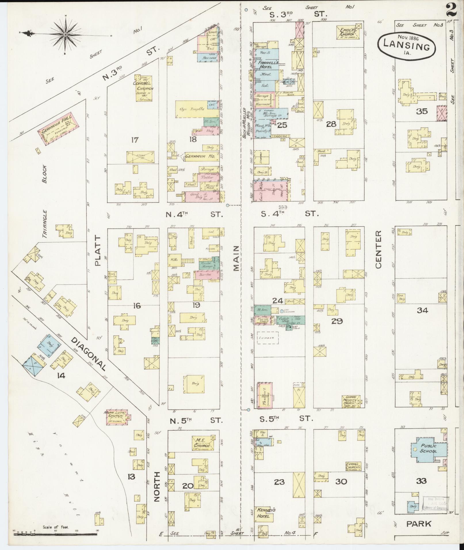 Sanborn Fire Insurance Map from Lansing, Allamakee County, Iowa (1886), Sheet #0002 - Historic Sanborn Fire Insurance Map Print, vintage old map wall art