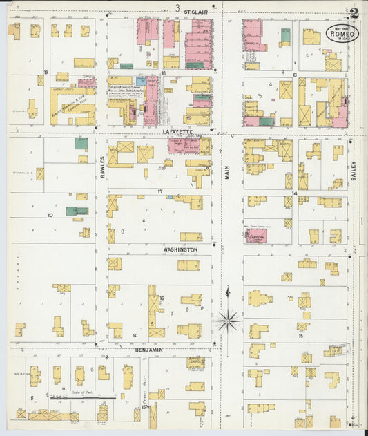 Sanborn Fire Insurance Map from Romeo, Macomb County, Michigan (1900), Sheet #0002 - Historic Sanborn Fire Insurance Map Print, vintage old map wall art, antique decor, genealogy gift, Michigan Michigan map