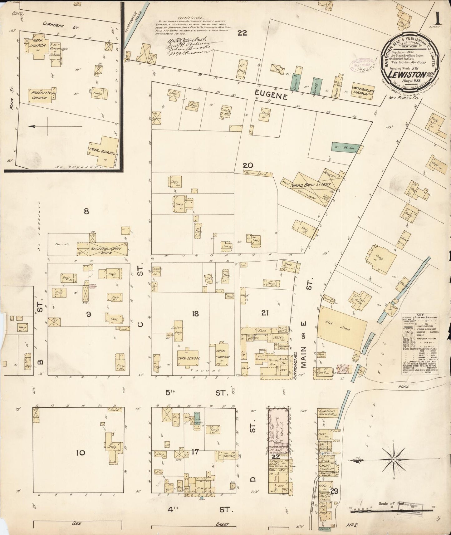 Sanborn Fire Insurance Map from Lewiston, Nez Perce County, Idaho. (1888) – Historic Sanborn Fire Insurance Map Print