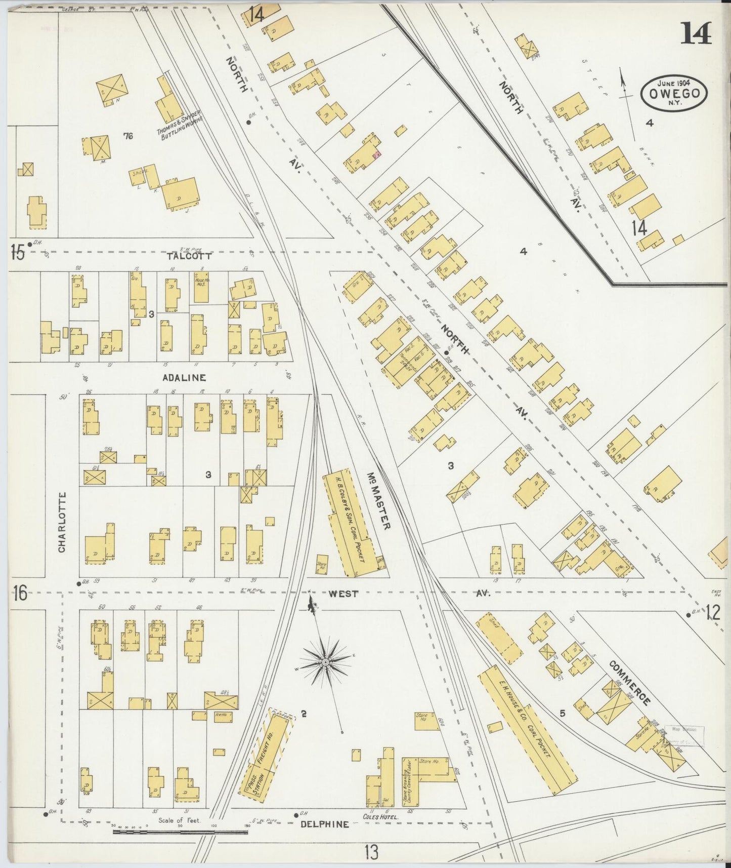 Sanborn Fire Insurance Map from Owego, Tioga County, New York (1904), Sheet #0014 - Historic Sanborn Fire Insurance Map Print, vintage old map wall art, antique decor, genealogy gift, New York New York map