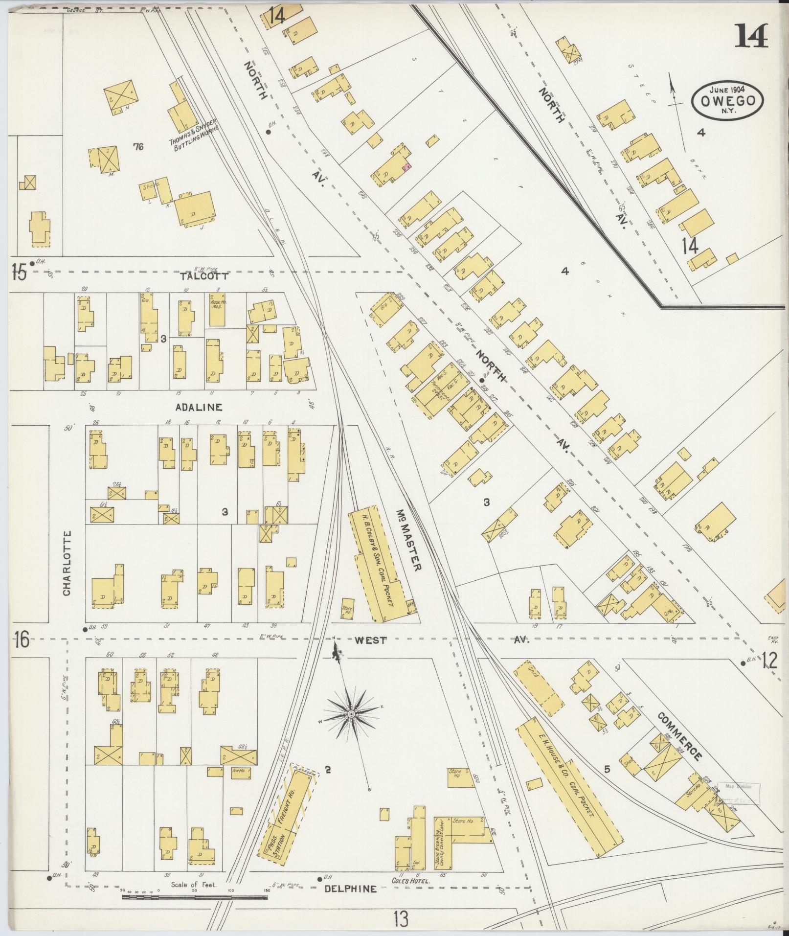 Sanborn Fire Insurance Map from Owego, Tioga County, New York (1904), Sheet #0014 - Historic Sanborn Fire Insurance Map Print, vintage old map wall art, antique decor, genealogy gift, New York New York map