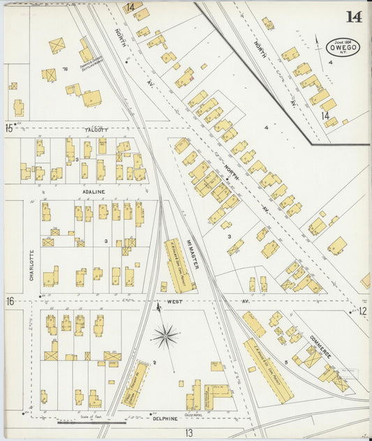 Sanborn Fire Insurance Map from Owego, Tioga County, New York (1904), Sheet #0014 - Historic Sanborn Fire Insurance Map Print, vintage old map wall art, antique decor, genealogy gift, New York New York map